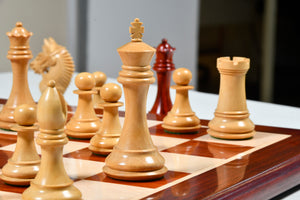 The American Bridle Triple-Weighted Chess Pieces with Extra Queen - Handcrafted in Bud Rosewood & Boxwood 4.2" King