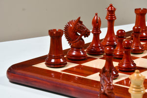 The American Bridle Triple-Weighted Chess Pieces with Extra Queen - Handcrafted in Bud Rosewood & Boxwood 4.2" King