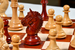 The American Bridle Triple-Weighted Chess Pieces with Extra Queen - Handcrafted in Bud Rosewood & Boxwood 4.2" King