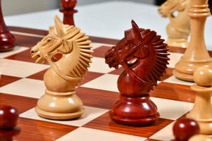 The American Bridle Triple-Weighted Chess Pieces with Extra Queen - Handcrafted in Bud Rosewood & Boxwood 4.2" King