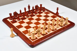 The American Bridle Triple-Weighted Chess Pieces with Extra Queen - Handcrafted in Bud Rosewood & Boxwood 4.2" King