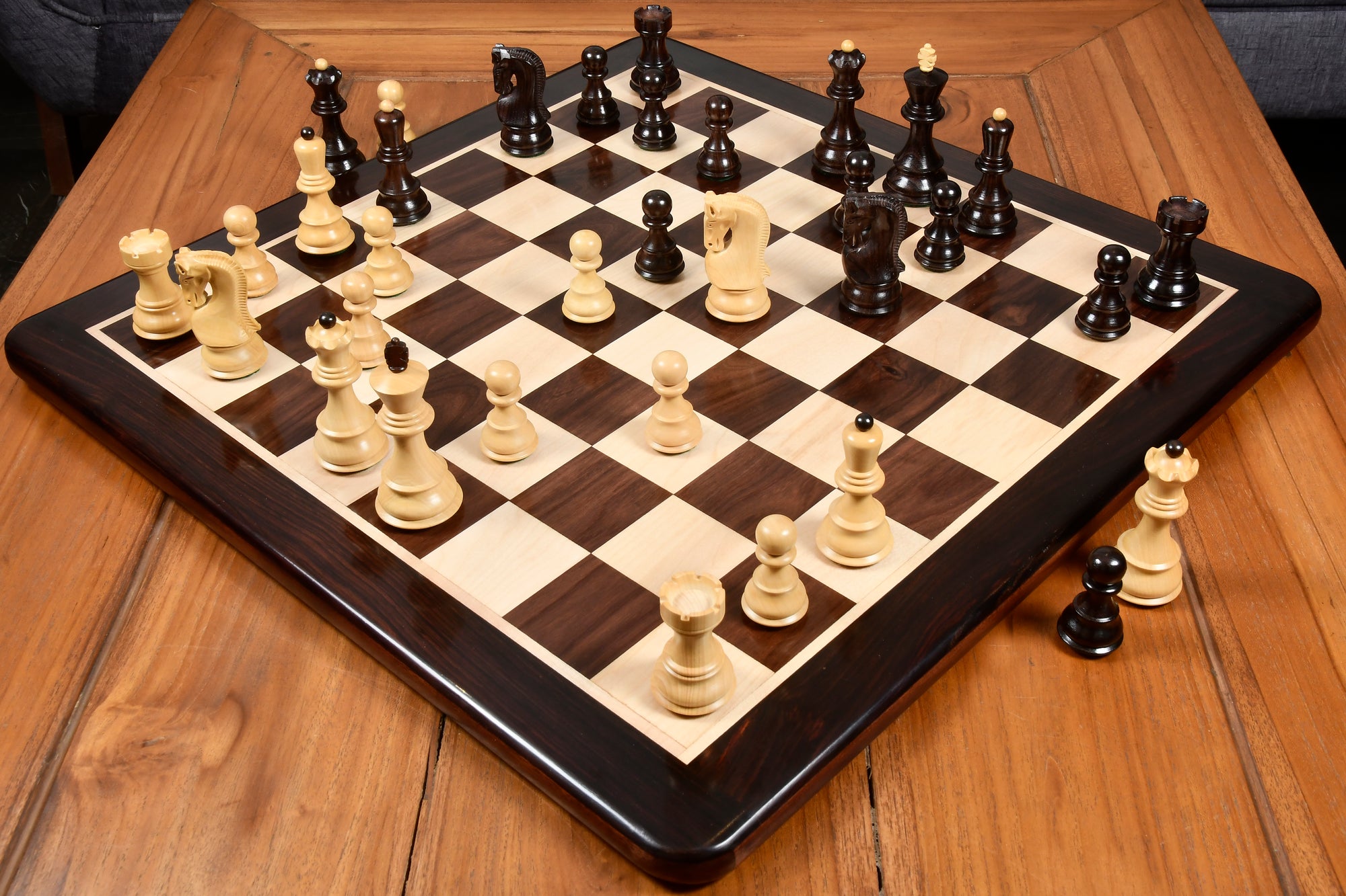 Old 1959 Russian Zagreb Staunton Chess Pieces in Rosewood / Natural Boxwood - 3.8" King