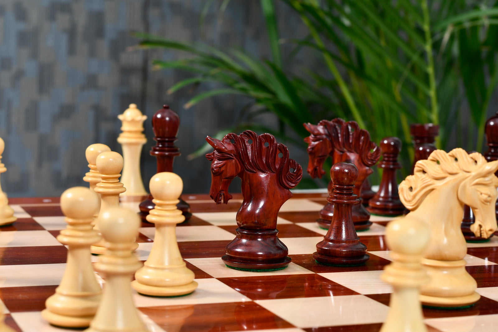 The Pegasus Series Artisan Staunton Chess Pieces version 2.0 in Bud Rosewood and Boxwood - 4.6" King