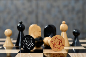 The Australian War Memorial Reproduced Chess Pieces by ACF in Ebonized & Natural Boxwood / King Base Stamping - 3.5" King -Shop Now