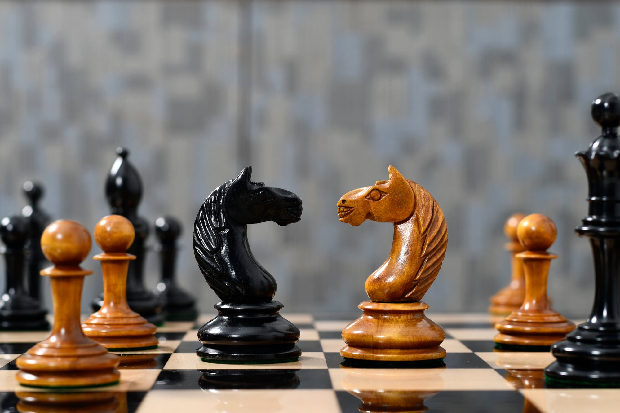 Antonio Fabiano 1933 Soviet Era Botvinnik Style Weighted Chess Pieces in Ebony & Antique 3.8 Inch King