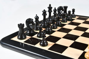 The Craftsman Knight Staunton Chess Pieces in Ebonized Wood & Boxwood - 3.9" King