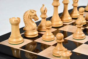 The Craftsman Knight Staunton Chess Pieces in Ebonized Wood & Boxwood - 3.9" King