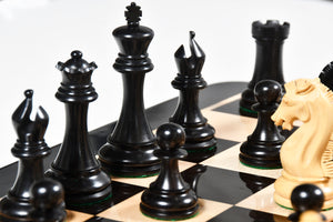 The Craftsman Knight Staunton Chess Pieces in Ebonized Wood & Boxwood - 3.9" King