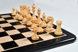 The Craftsman Knight Staunton Chess Pieces in Ebonized Wood & Boxwood - 3.9" King