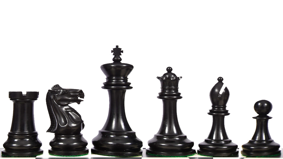 Reproduced 1880s-90s Circa Lasker Staunton Pattern Antique Chess Pieces in Ebony / Boxwood with King Side Stamping - 3.75" King