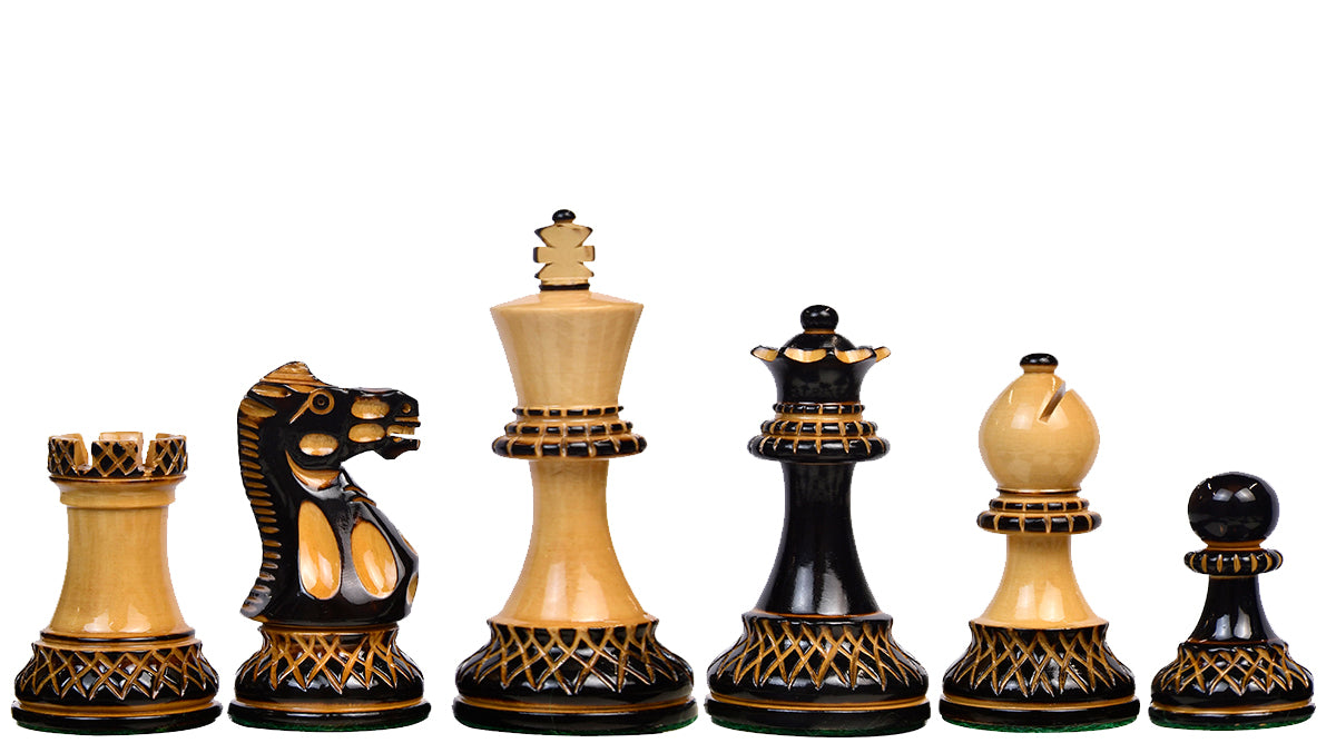 The Parker Staunton Series Lacquered Chess Pieces in Burnt Boxwood & Natural Boxwood - 3.9" King
