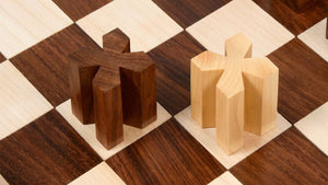 Reproduced 1924 Bauhaus Geometrical Abstract Chessmen in Sheesham and Boxwood - 1.9" King
