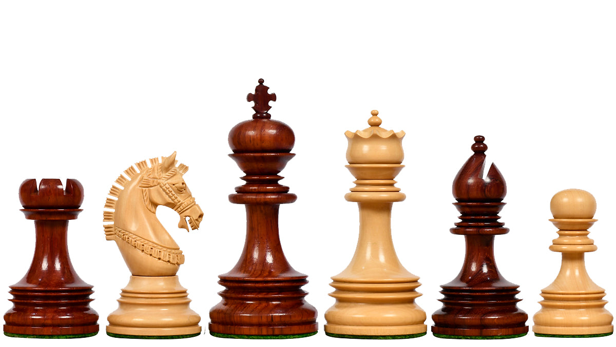 The Indian Chetak II Customized Staunton Triple Weighted Wooden Chess Pieces in Bud Rosewood & Boxwood - 4.3" King
