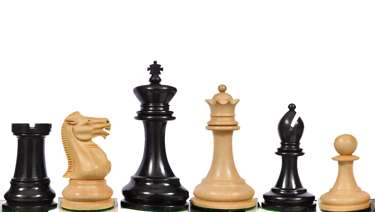 Reproduced 1880s-90s Circa Lasker Staunton Pattern Antique Chess Pieces in Ebony / Boxwood with King Side Stamping - 3.75" King
