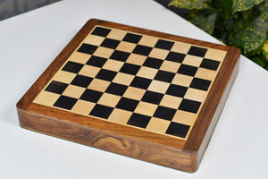 Magnetic 12-Inch Travel Chess Set Drawer Storage in Matte Finish - Genuine Ebony Wood w/ Extra Queens