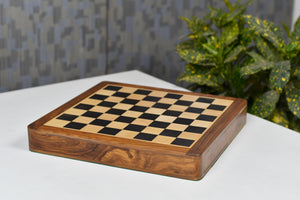 Magnetic 12-Inch Travel Chess Set Drawer Storage in Matte Finish - Genuine Ebony Wood w/ Extra Queens