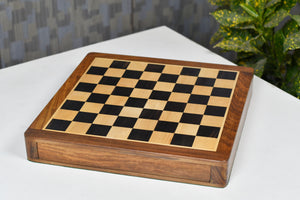 Magnetic 12-Inch Travel Chess Set Drawer Storage in Matte Finish - Genuine Ebony Wood w/ Extra Queens