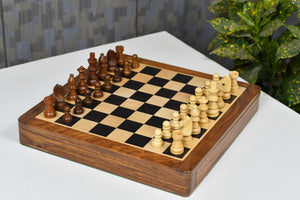 Magnetic 12-Inch Travel Chess Set Drawer Storage in Matte Finish - Genuine Ebony Wood w/ Extra Queens