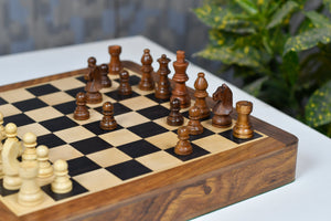Magnetic 12-Inch Travel Chess Set Drawer Storage in Matte Finish - Genuine Ebony Wood w/ Extra Queens
