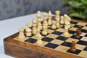 Magnetic 12-Inch Travel Chess Set Drawer Storage in Matte Finish - Genuine Ebony Wood w/ Extra Queens