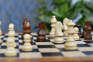 Magnetic 12-Inch Travel Chess Set Drawer Storage in Matte Finish - Genuine Ebony Wood w/ Extra Queens
