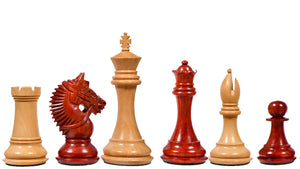 The American Bridle Triple-Weighted Chess Pieces with Extra Queen - Handcrafted in Bud Rosewood & Boxwood 4.2" King