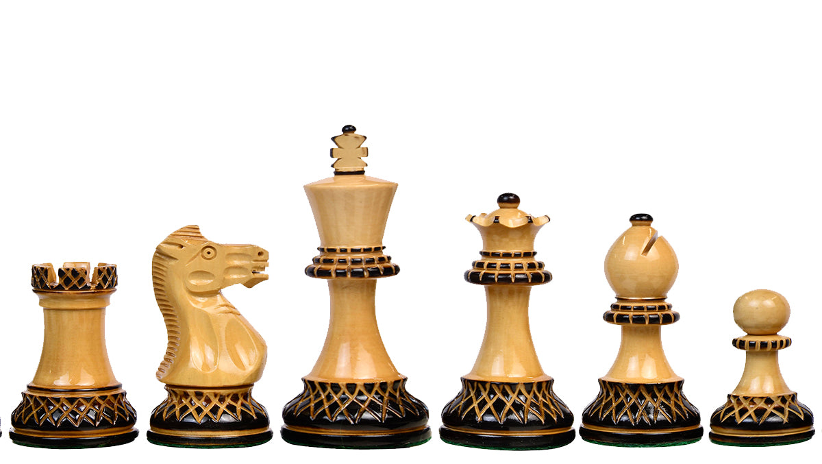 The Parker Staunton Series Lacquered Chess Pieces in Burnt Boxwood & Natural Boxwood - 3.9" King