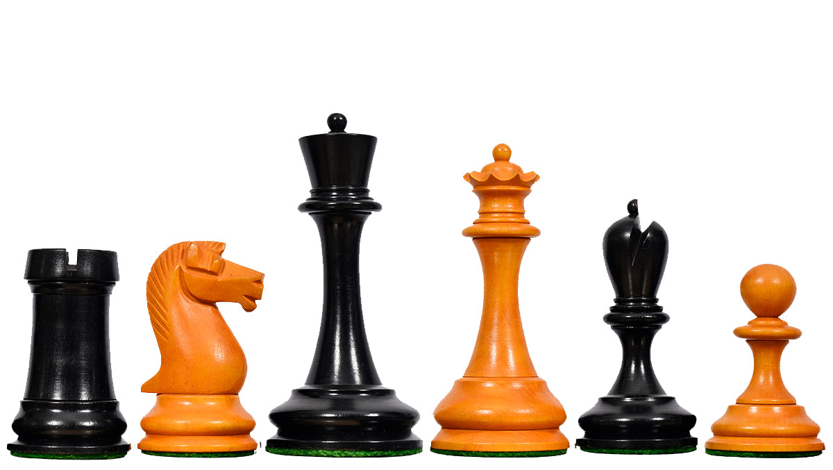 Reproduced B & Co 1860s Antique Chess Pieces in Ebony / Antiqued Box wood - 3.9" King