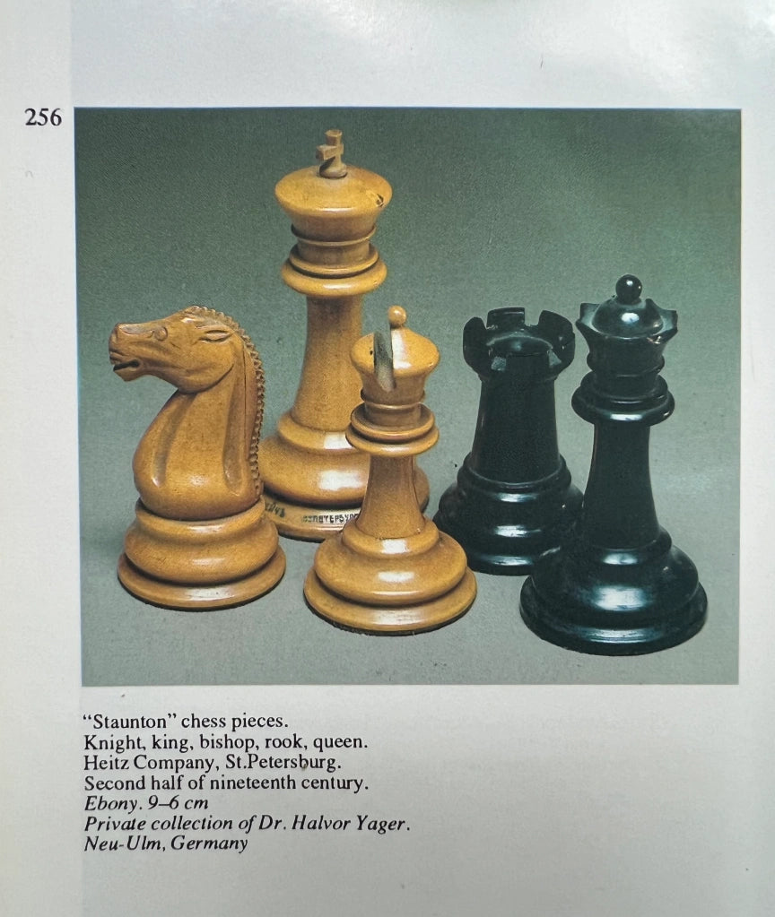 Circa 1887 Turner Teich Soviet-Staunton Style Weighted 4" Chess Pieces in Ebony & Antiqued Boxwood - 1700 Grams Weight