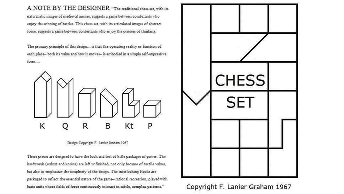 1966 F. Lanier Graham Chess Pieces - Minimalist Design in Sheesham & Boxwood - 2.79" King