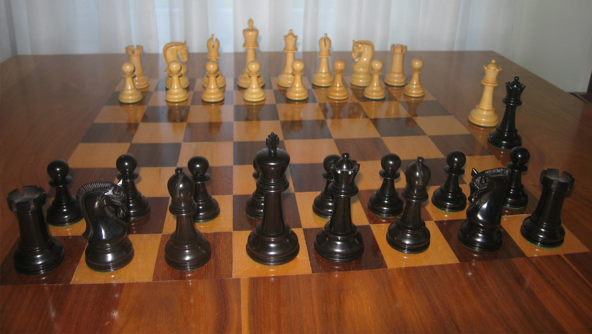 Leningrad Club-Sized Wooden Chess Pieces in Black Ebonized Wood & Boxwood- 4.0" King