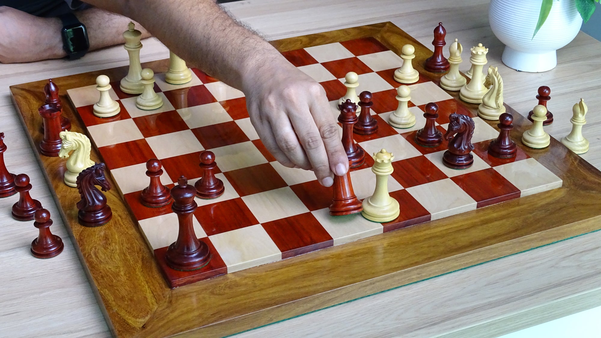 maple and walnut chess pieces
