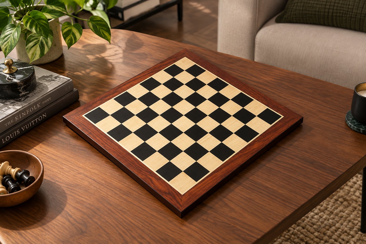 21" Wooden Chess Board in Ebony & Maple Look with Epoxy Matte Finish – 55mm Squares
