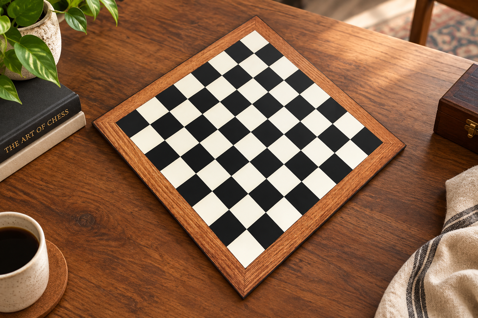 21" Tournament Wooden Chess Board in Ebony & Maple Look with Epoxy Matte Finish – 55mm Squares