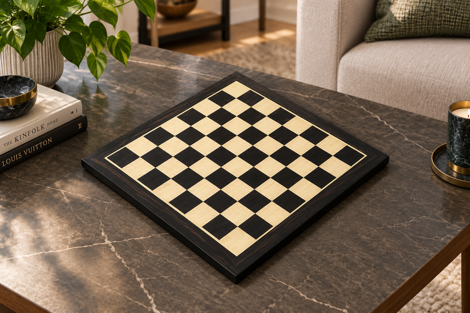 21" Ebony & Maple Look Wooden Chess Board with Epoxy Matte Finish – 55mm Squares