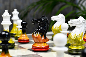 Flame & Frost Painted Staunton Weighted Chess Pieces 4.0" Extra Queens
