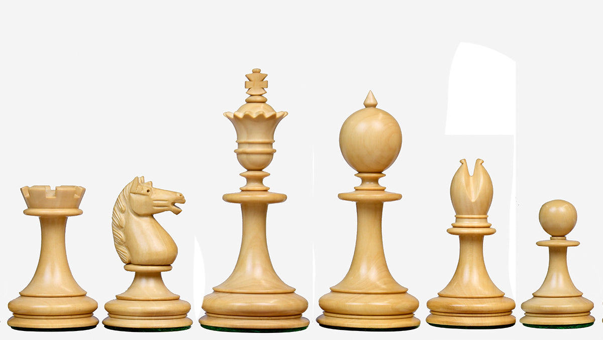Reproduced 3.5" King Size William Hamlett Wooden Chess Pieces in Bud Rosewood / Boxwood