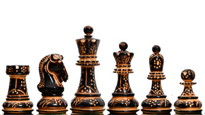 1950 Reproduced Dubrovnik Bobby Fischer Chessmen Version 3.0 in Lacquer Finished Burnt & Natural Box Wood - 3.7" King