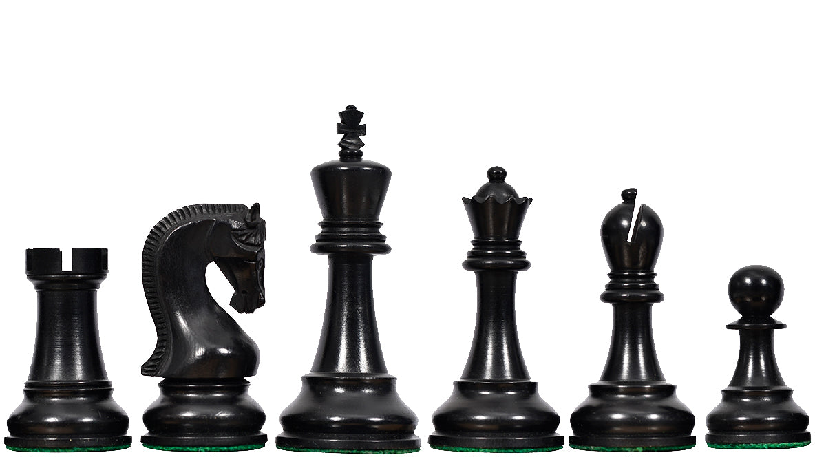 The Leningrad Club-Sized Wooden Chess Pieces in Black Ebonized Wood & Boxwood- 4.0" King