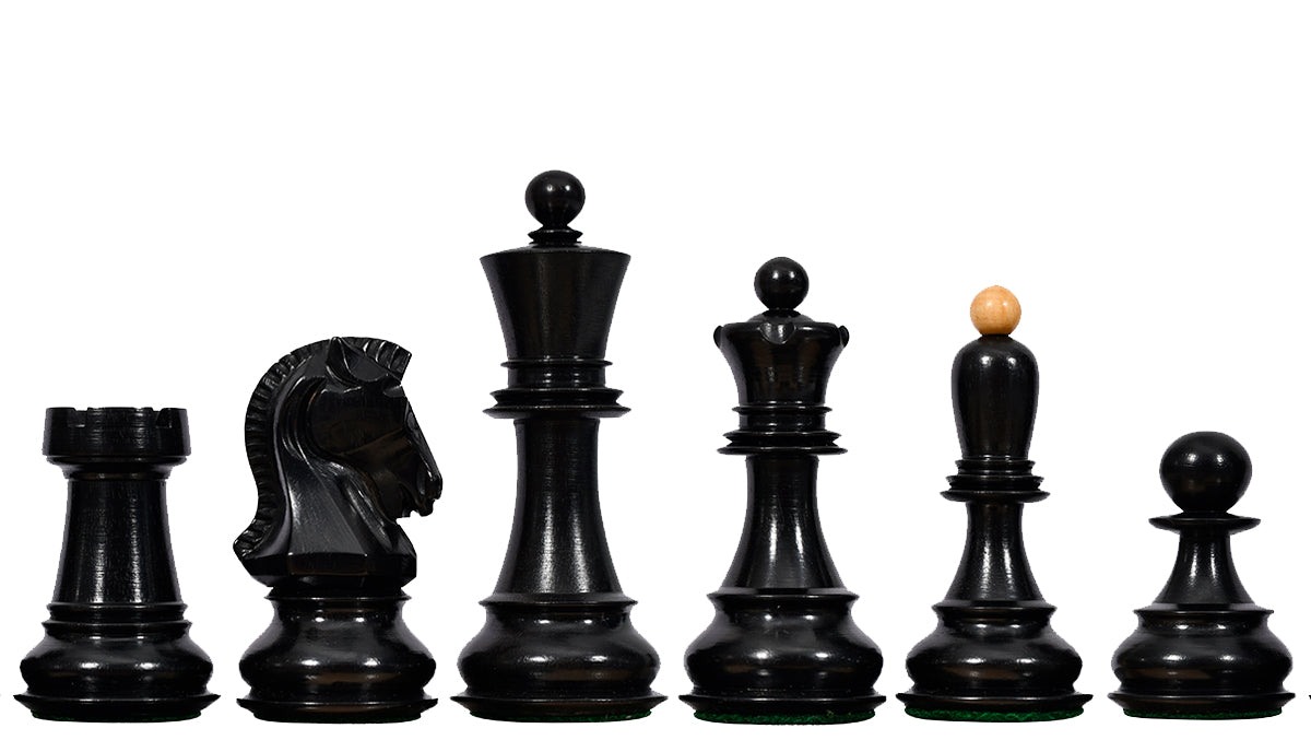 1950 Reproduced Dubrovnik Bobby Fischer Chessmen Version 3.0 in Ebony Wood/Boxwood - 3.75" King