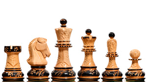 1950 Reproduced Dubrovnik Bobby Fischer Chessmen Version 3.0 in Lacquer Finished Burnt & Natural Box Wood - 3.7" King