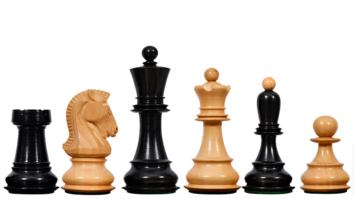 1950 Reproduced Dubrovnik Bobby Fischer Chessmen Version 3.0 in Ebony Wood/Boxwood - 3.75" King