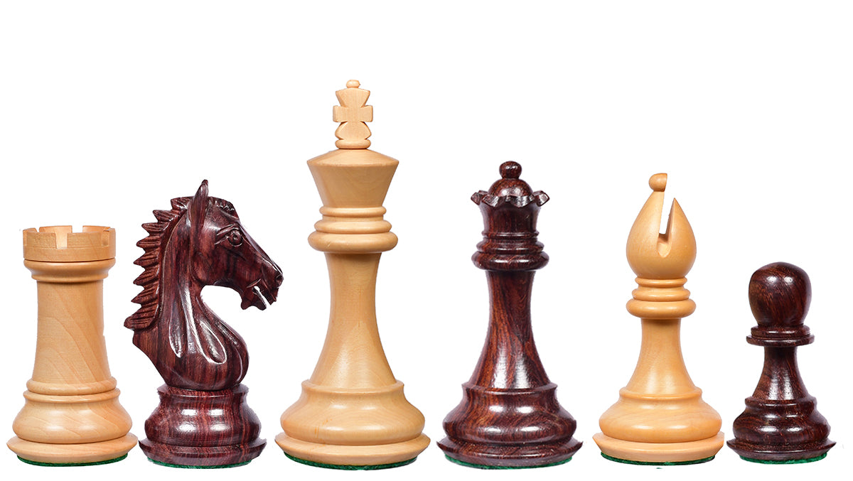 Derby Knight Staunton Weighted Chess Pieces in Rosewood & Boxwood - 4.1" King