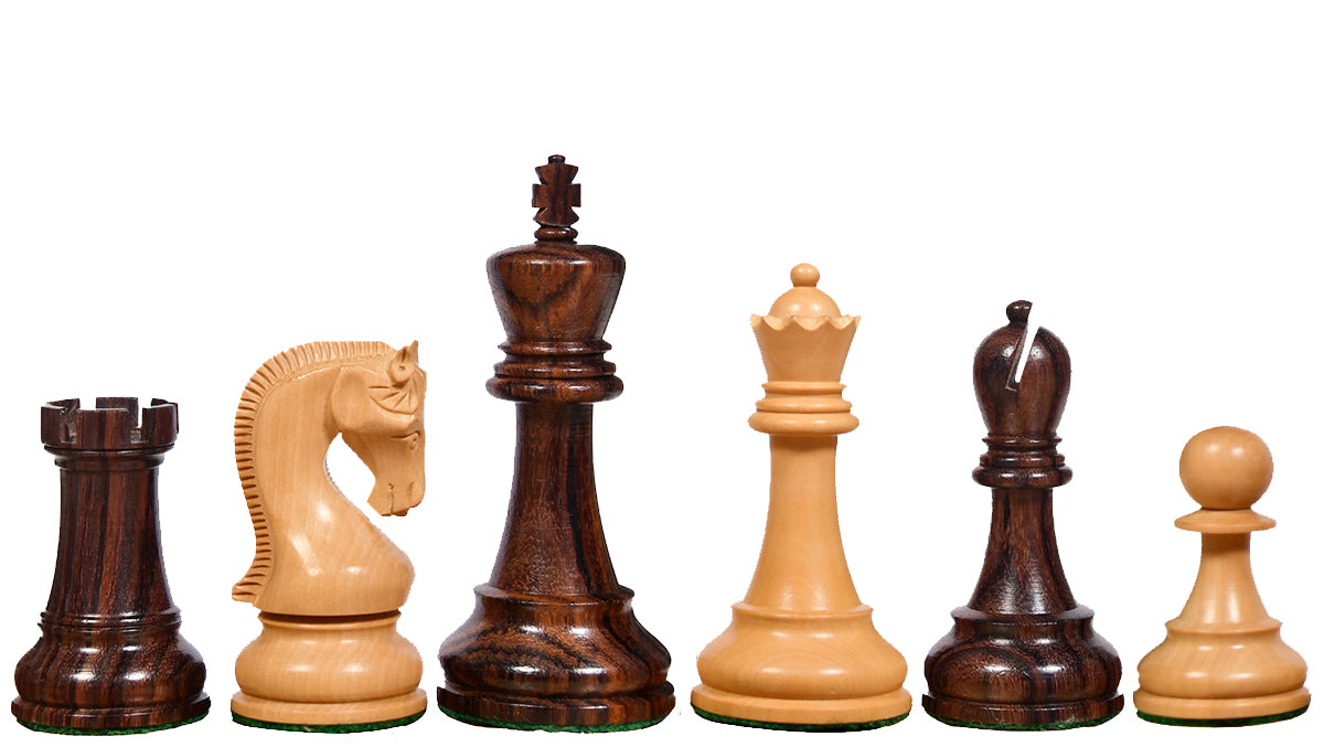 The Leningrad Club-Sized Wooden Chess Pieces in Indian Rosewood & Boxwood- 4.0" King