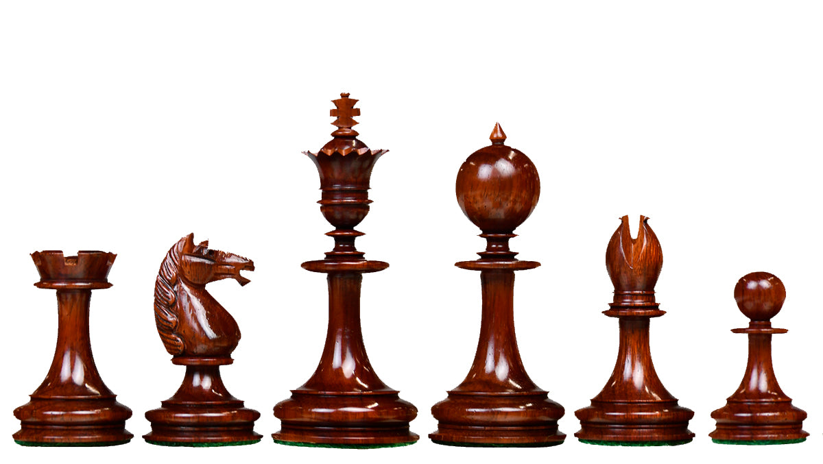 Reproduced 3.5" King Size William Hamlett Wooden Chess Pieces in Bud Rosewood / Boxwood