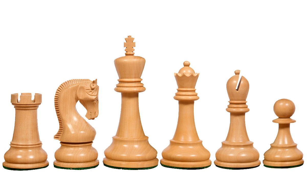 The Leningrad Club-Sized Wooden Chess Pieces in Black Ebonized Wood & Boxwood- 4.0" King