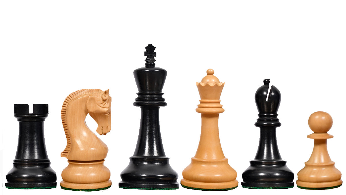 The Leningrad Club-Sized Wooden Chess Pieces in Black Ebonized Wood & Boxwood- 4.0" King