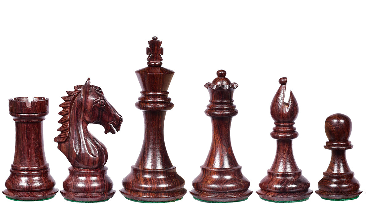Derby Knight Staunton Weighted Chess Pieces in Rosewood & Boxwood - 4.1" King