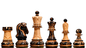 1950 Reproduced Dubrovnik Bobby Fischer Chessmen Version 3.0 in Lacquer Finished Burnt & Natural Box Wood - 3.7" King
