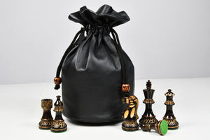Genuine Leather Chess Piece Storage Pouch for 3"–4" King